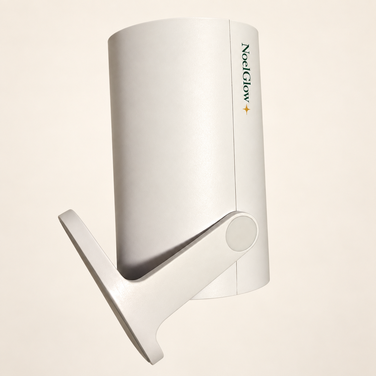 NoelGlow branded white projector showing its pivoting stand